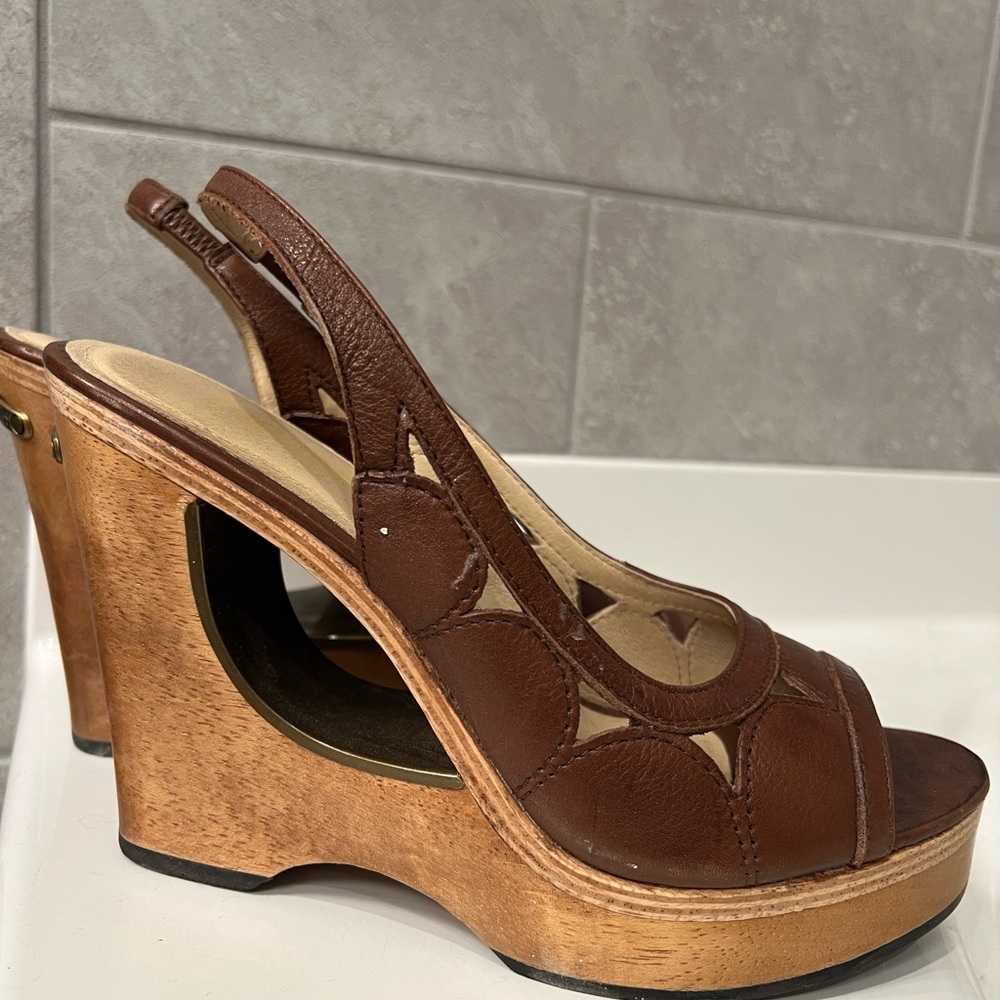 Michael Kors Brown Leather Cutout Wedges